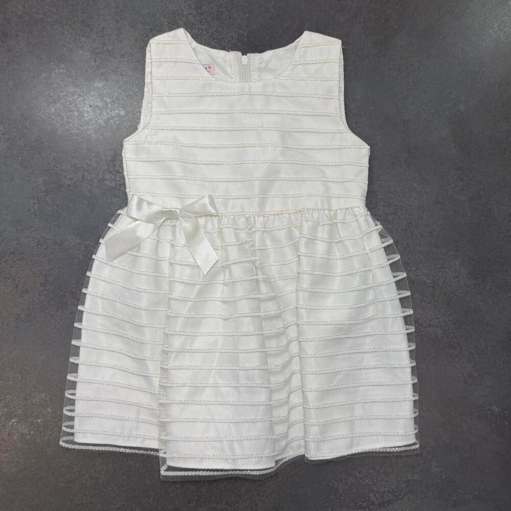 Katie & Me Special Occasion Dress White Stripe Tonal Babydoll 24M